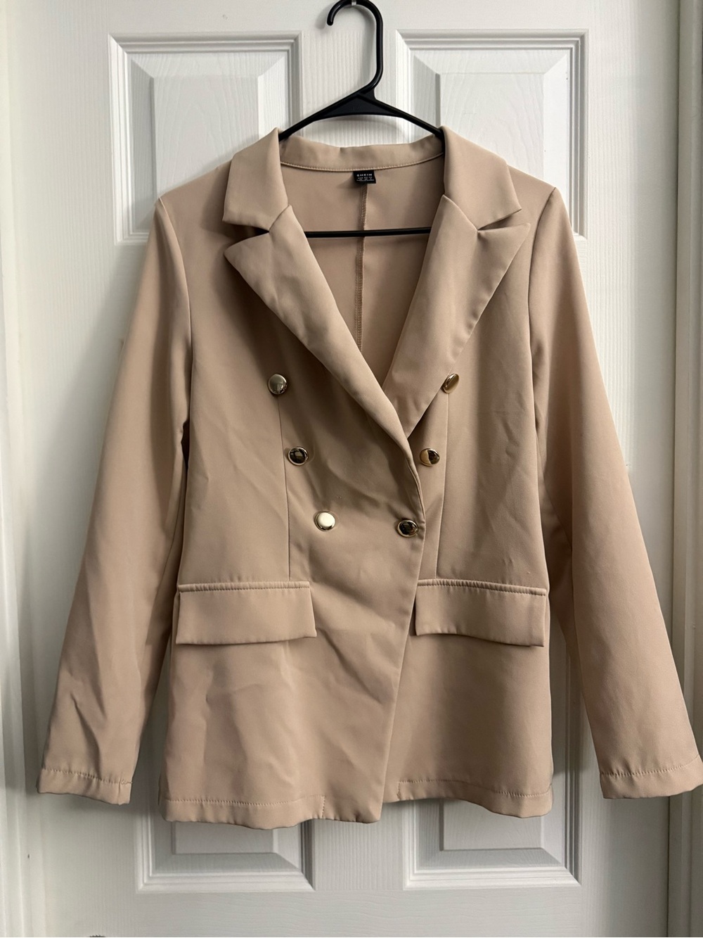 Women's Long Sleeve Double-Breasted Blazer with gold buttons
